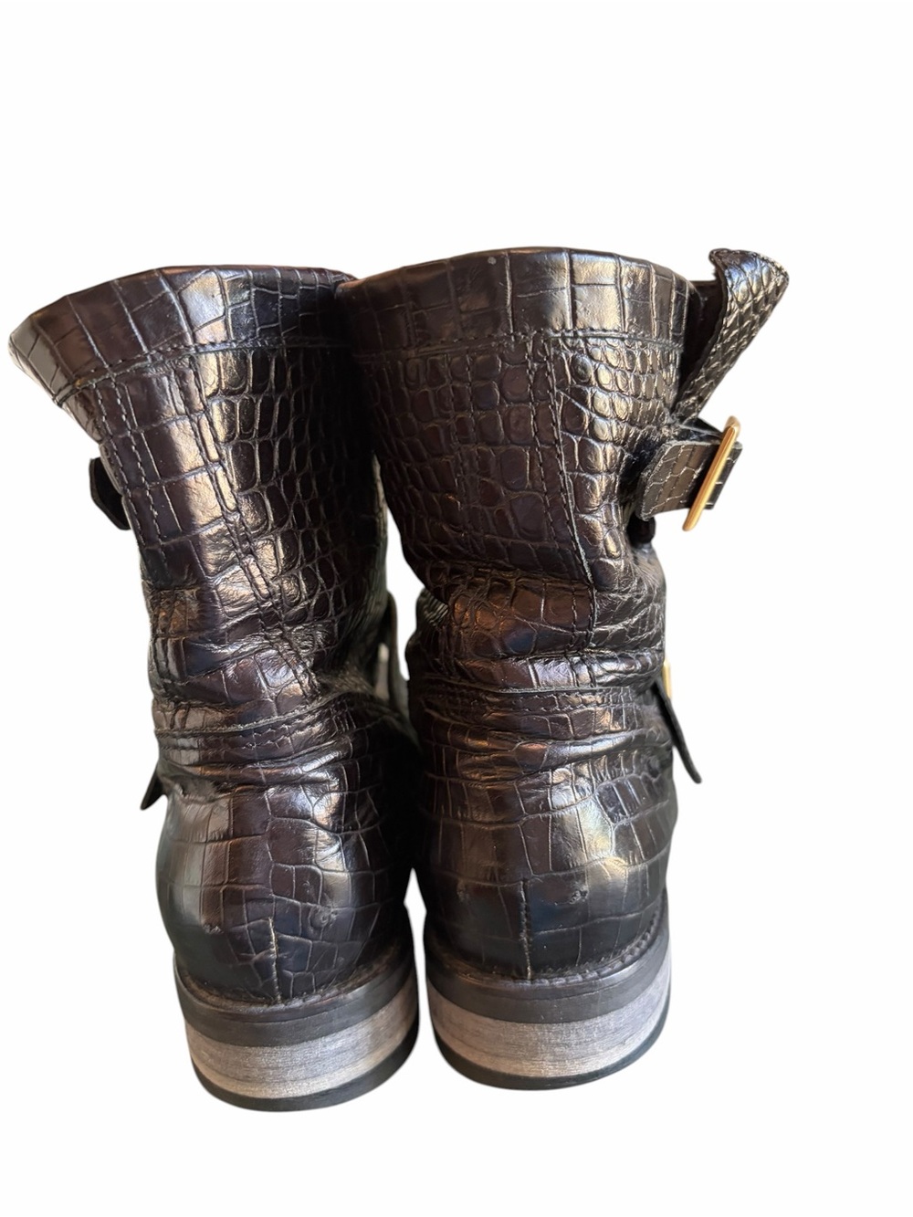 Jimmy Choo Stamped Mock Croc Moto Shearling Boots Size 37 - Picture 5 of 11